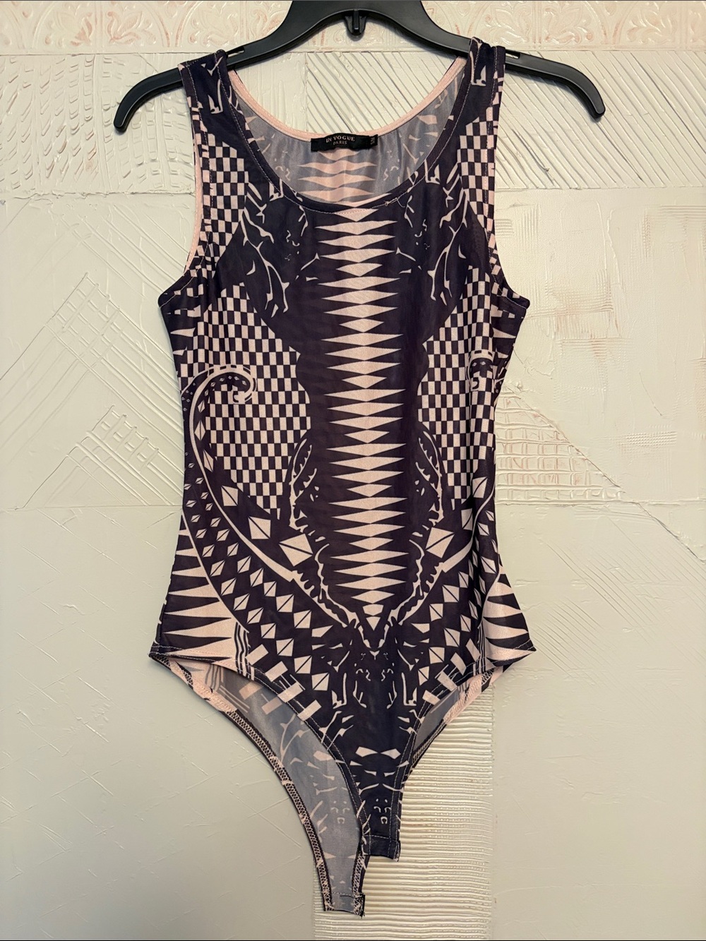 In Vogue Women’s Black & Nude Tank Bodysuit, size S/M